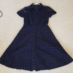 WHBM Black Eyelet Lace Front Button Dress